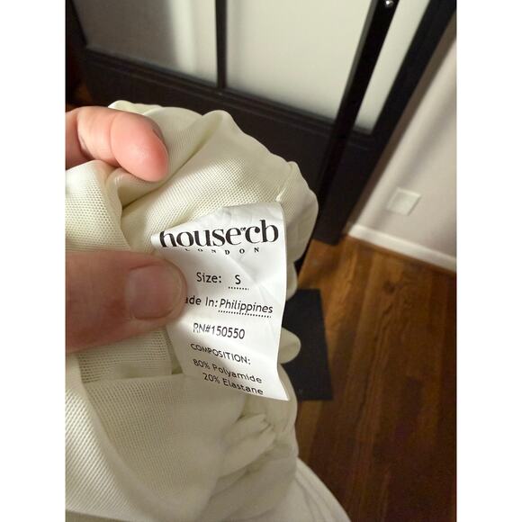 House of CB Valentina White Asymmetric Cutout Midi Dress Size Small - Picture 4 of 10